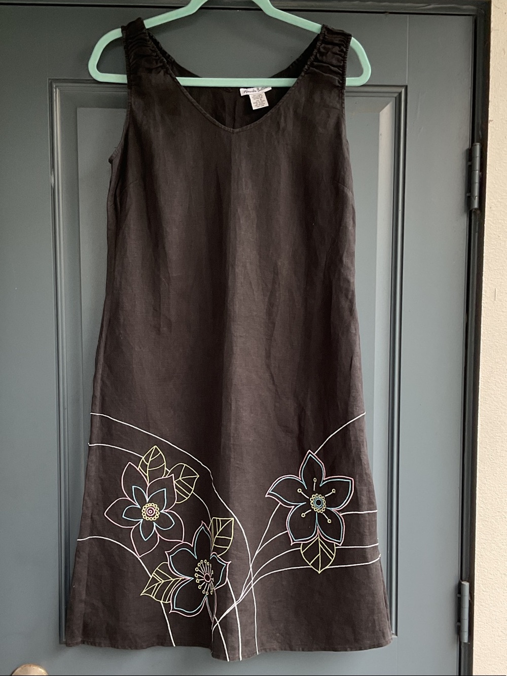 Alexandra Bartlett Black A-Line Dress with Multicolor Floral Embroidery, Size 8